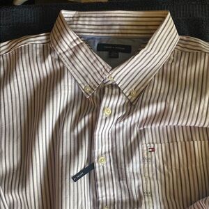 Tommy Hilfiger Men's Striped Shirt - Brown and White